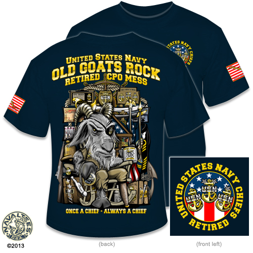 Navychief Old Goats Rock Retired Chiefs T Shirt Navy