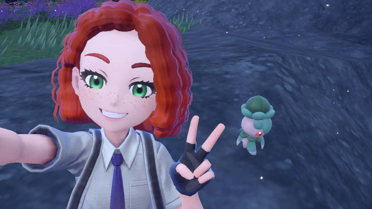 Girl Selfie With Pok Mon Fomantis Wallpaper