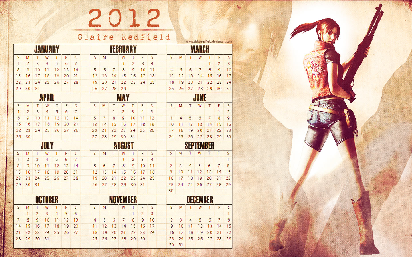 Wallpaper Resident Evil Claire Redfield Calendar