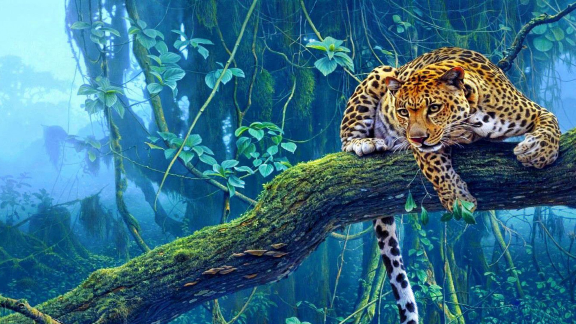 Jungle Tiger Painting Wallpaper for Desktop 1920x1080 Full HD 1920x1080
