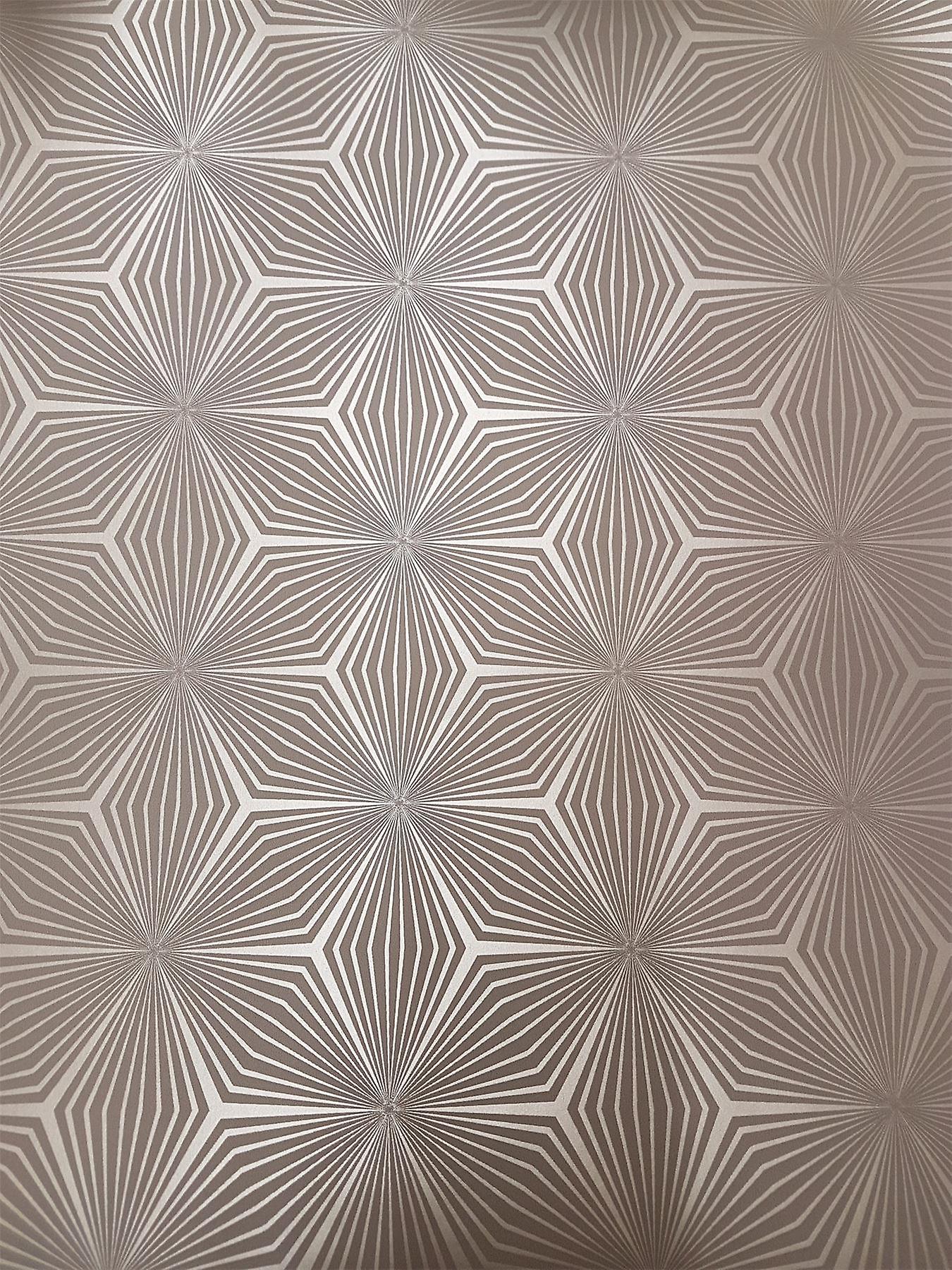 Geometric Star Metallic Wallpaper Taupe Silver Shimmer Shiny