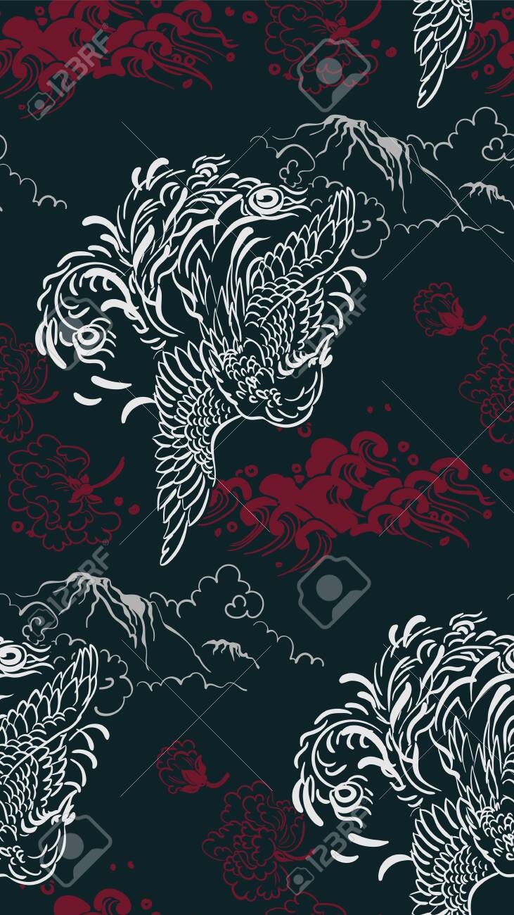 Phoenix Wallpaper Vertical Ornate Oriental Japanese Chinese Vector
