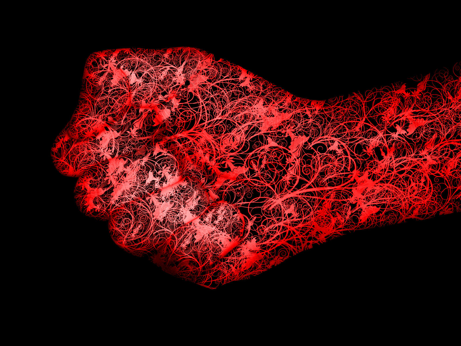 Wallpaper Swirly Fist Red And Black