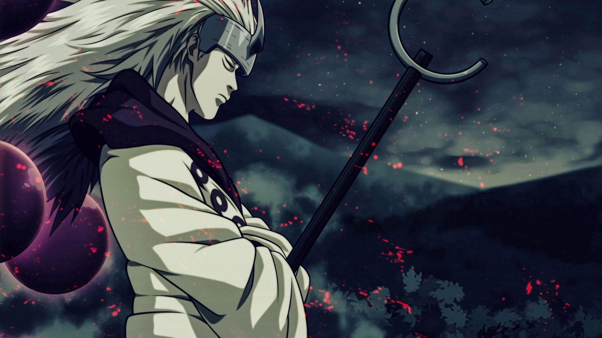 HD Naruto Wallpaper: Majestic portrait of Madara Uchiha, wielding his staff against a dramatic backdrop