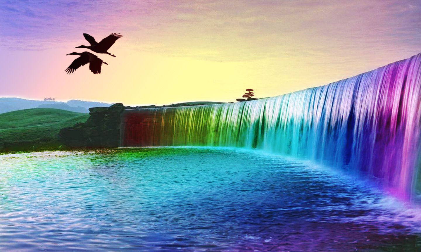 Beautiful Rainbow Waterfall Nature HD Wallpaper