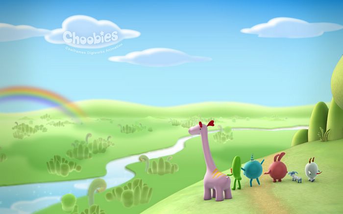 World Rainbow Gazing Cute Pastel Cartoon Character Wallpaper