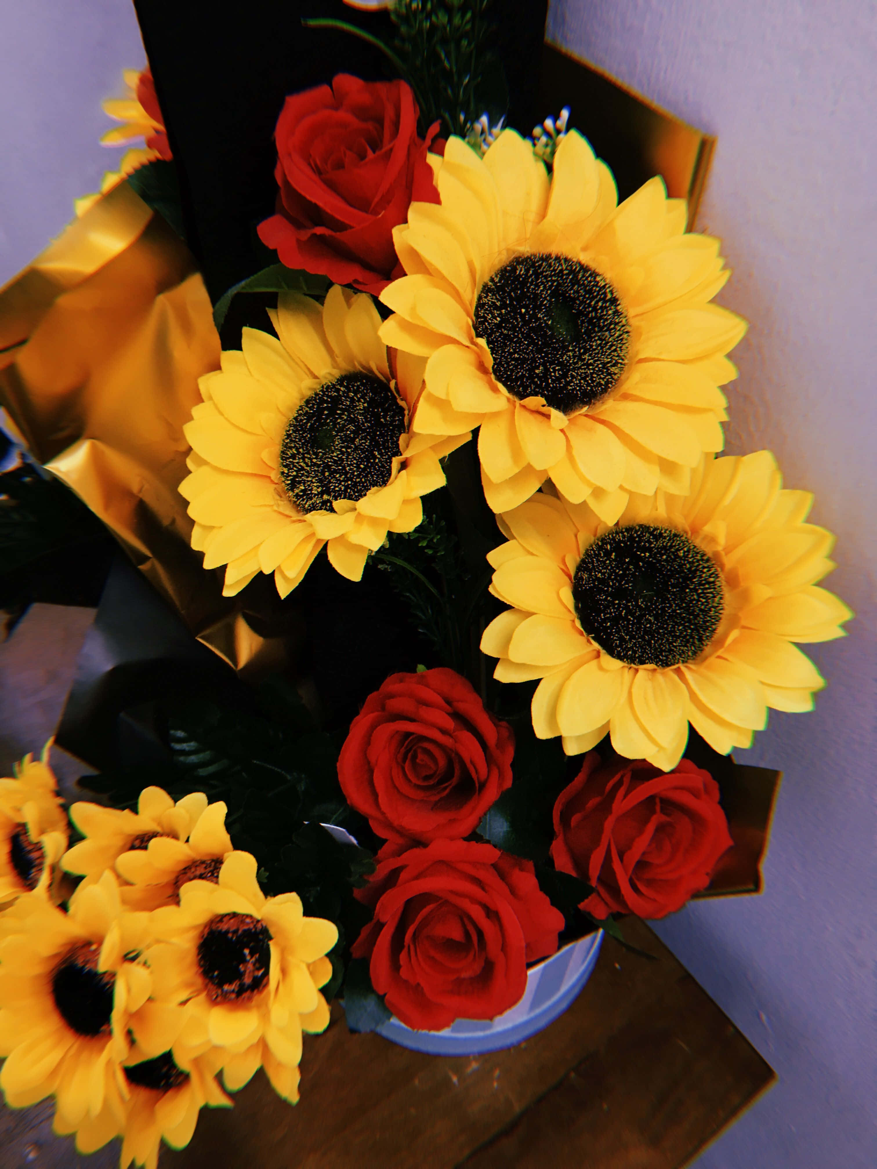 Sunflowers And Roses Wallpaper