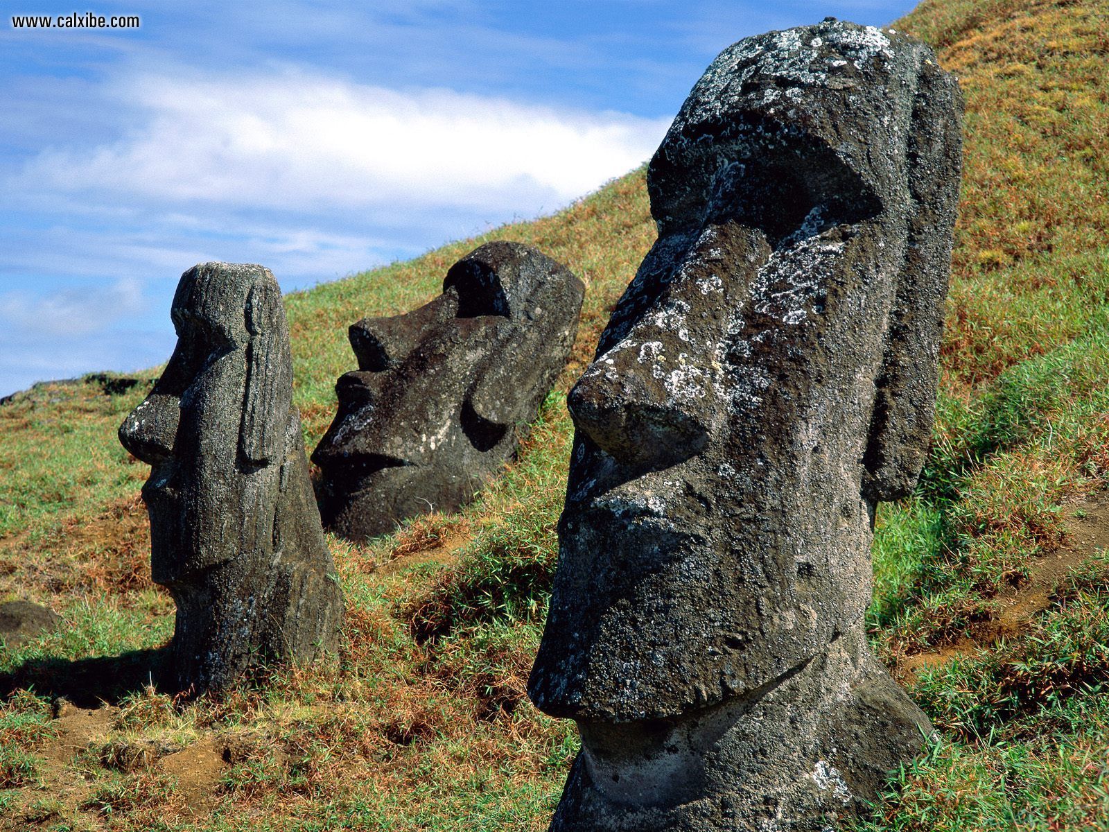 Moai Statues Rano Raraku Easter Island Chile Desktop Wallpaper