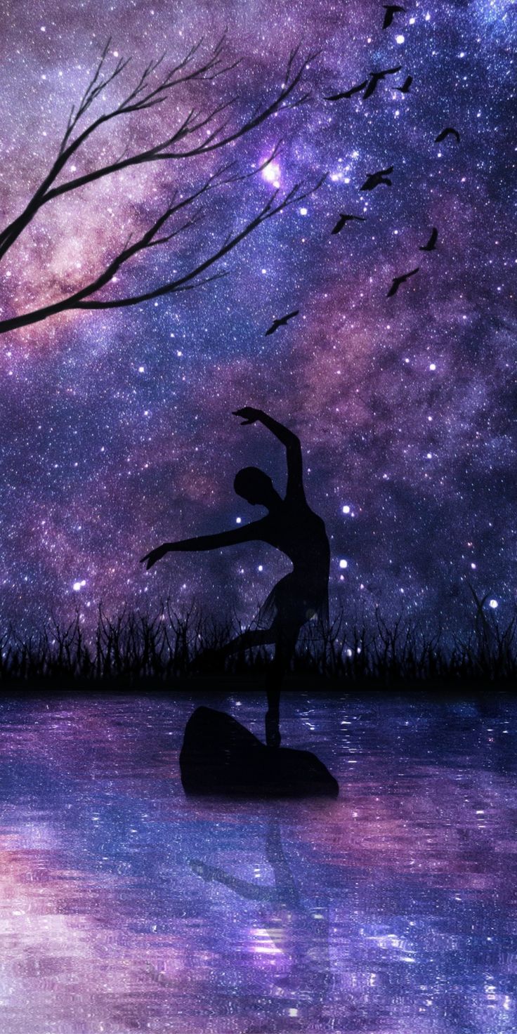 Starry Night Girl Dance Silhouette Art Wallpaper