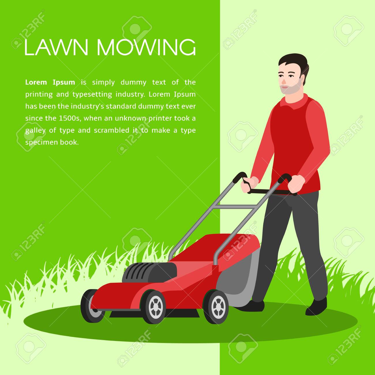 Lawn Mowing Concept Background Flat Illustration Of