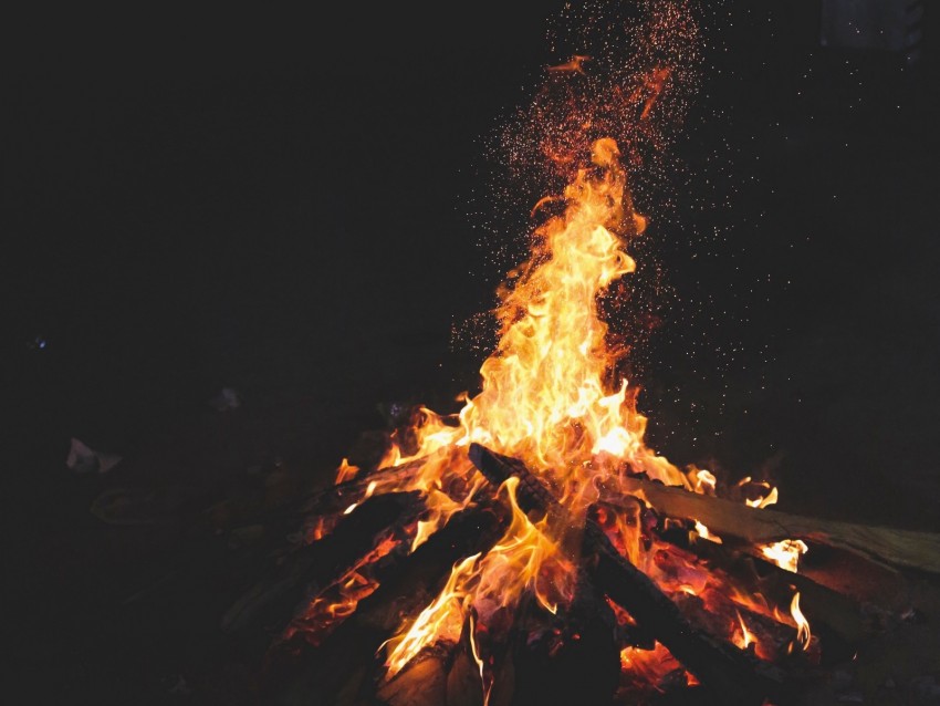 Bonfire Fire Sparks Night Dark Background Toppng