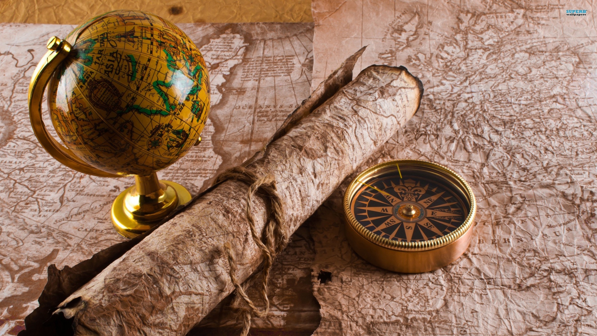 Wallpaper Globe Map Table Travel Full HD 1080p