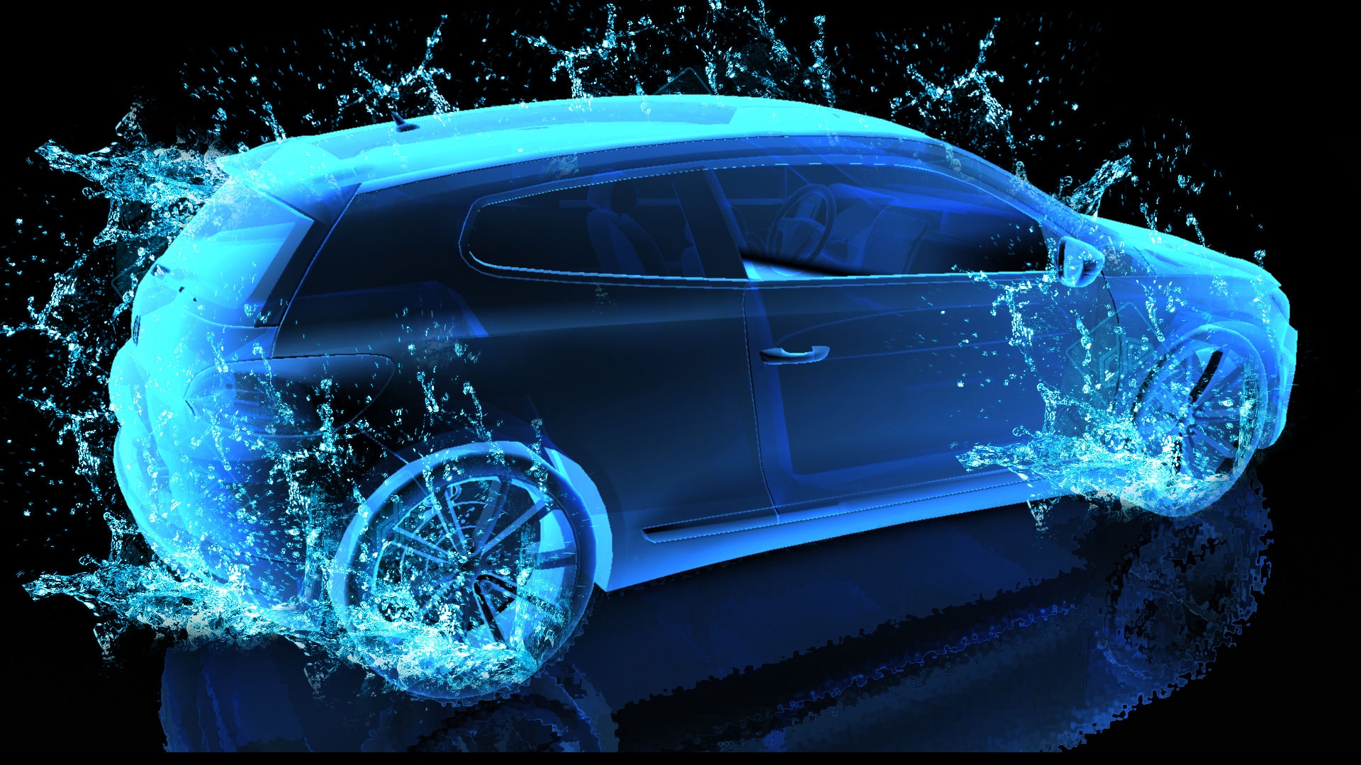 Blue Water Car 3d And HD Wallpaper