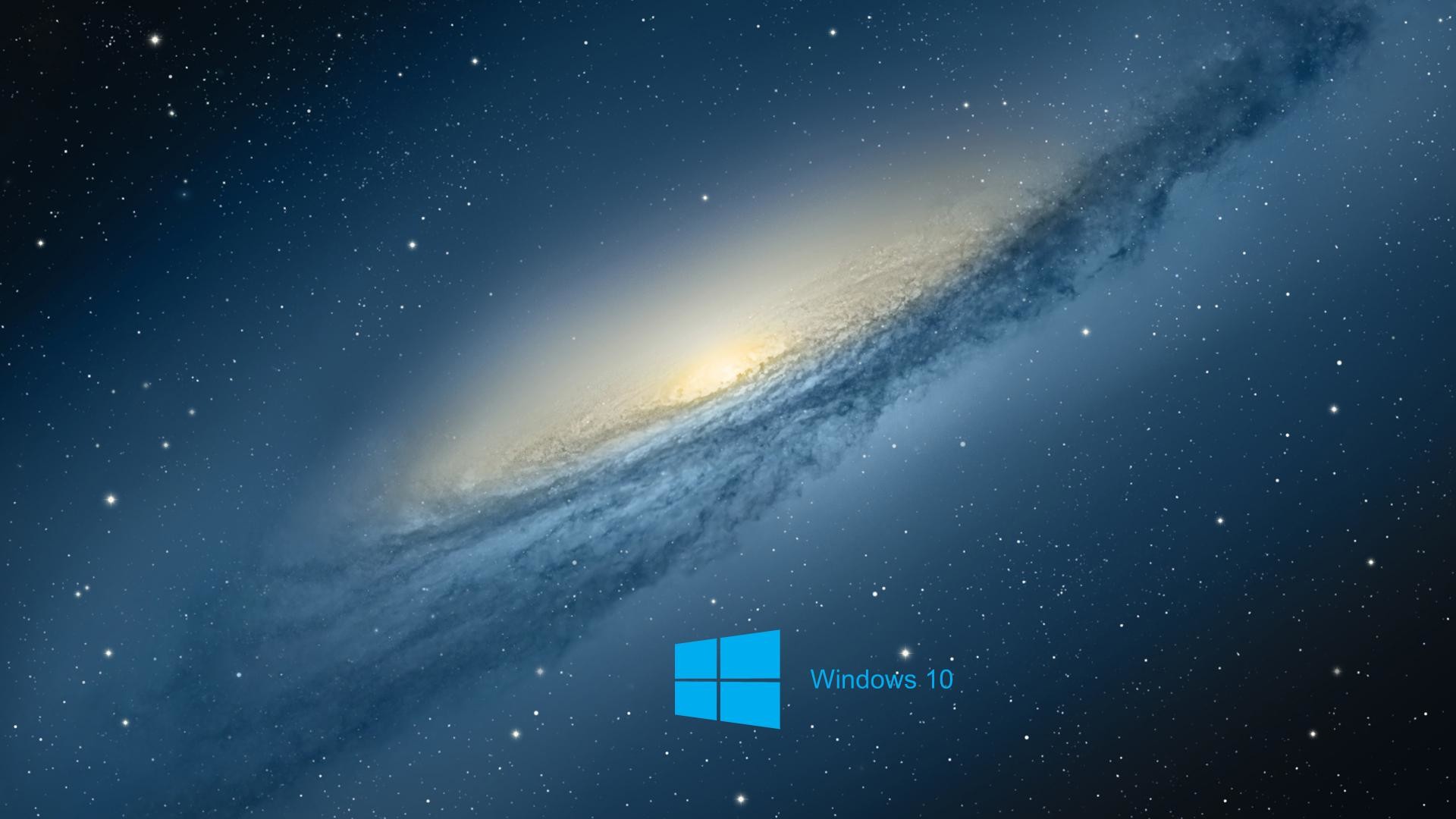 Windows 10 logo against a backdrop of a spiral galaxy, showcasing the vastness of space and the power of Windows