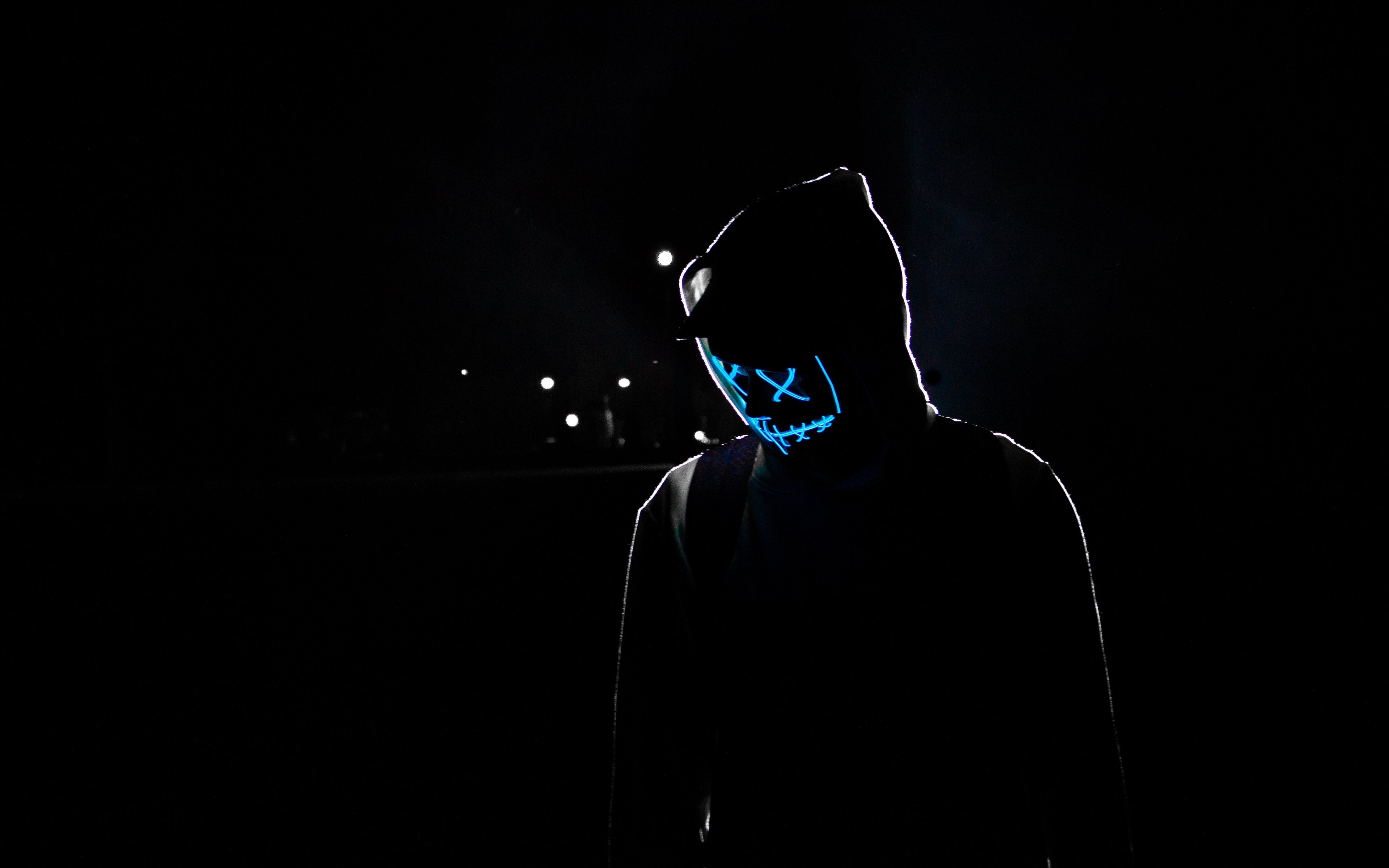 Wallpaper Man Hood Mask Neon Glow 4k Ultra