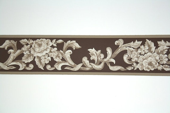 Full Vintage Wallpaper Border Trimz Brown White And Gray Floral
