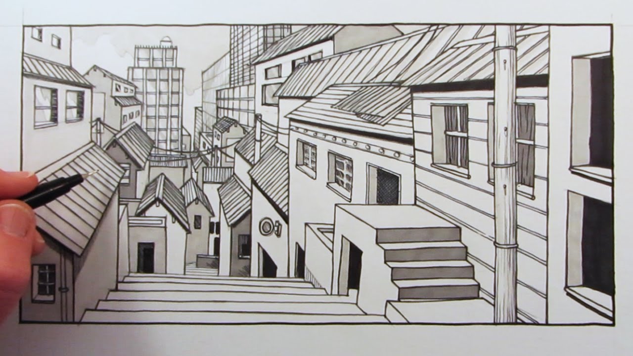 How To Draw Point Perspective City Background Fast