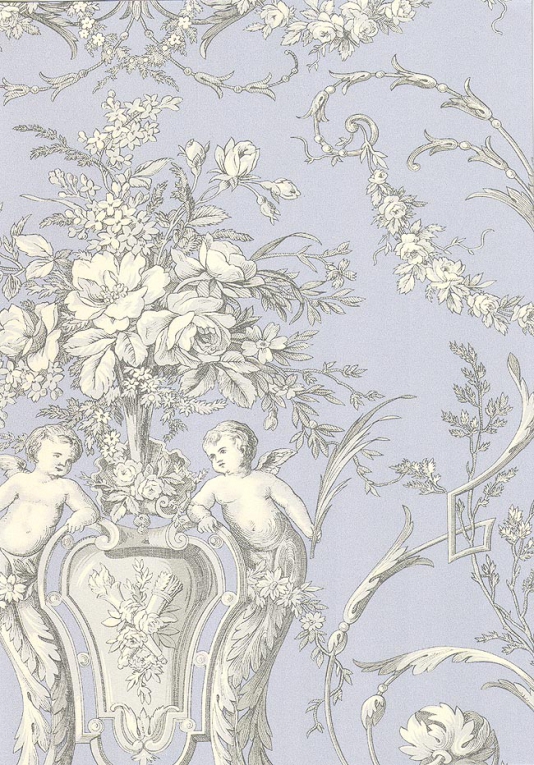 Toile Wallpaper A Traditional With Cherubs In White And Grey
