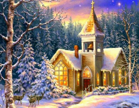 Christmas Church Winter Nature Background Wallpaper