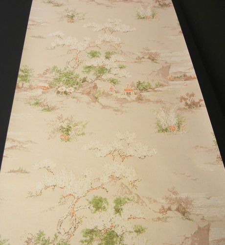 Vtg 1940s 50s Asian Theme Metallic Floral Wallpaper 20 Partial Roll 460x500