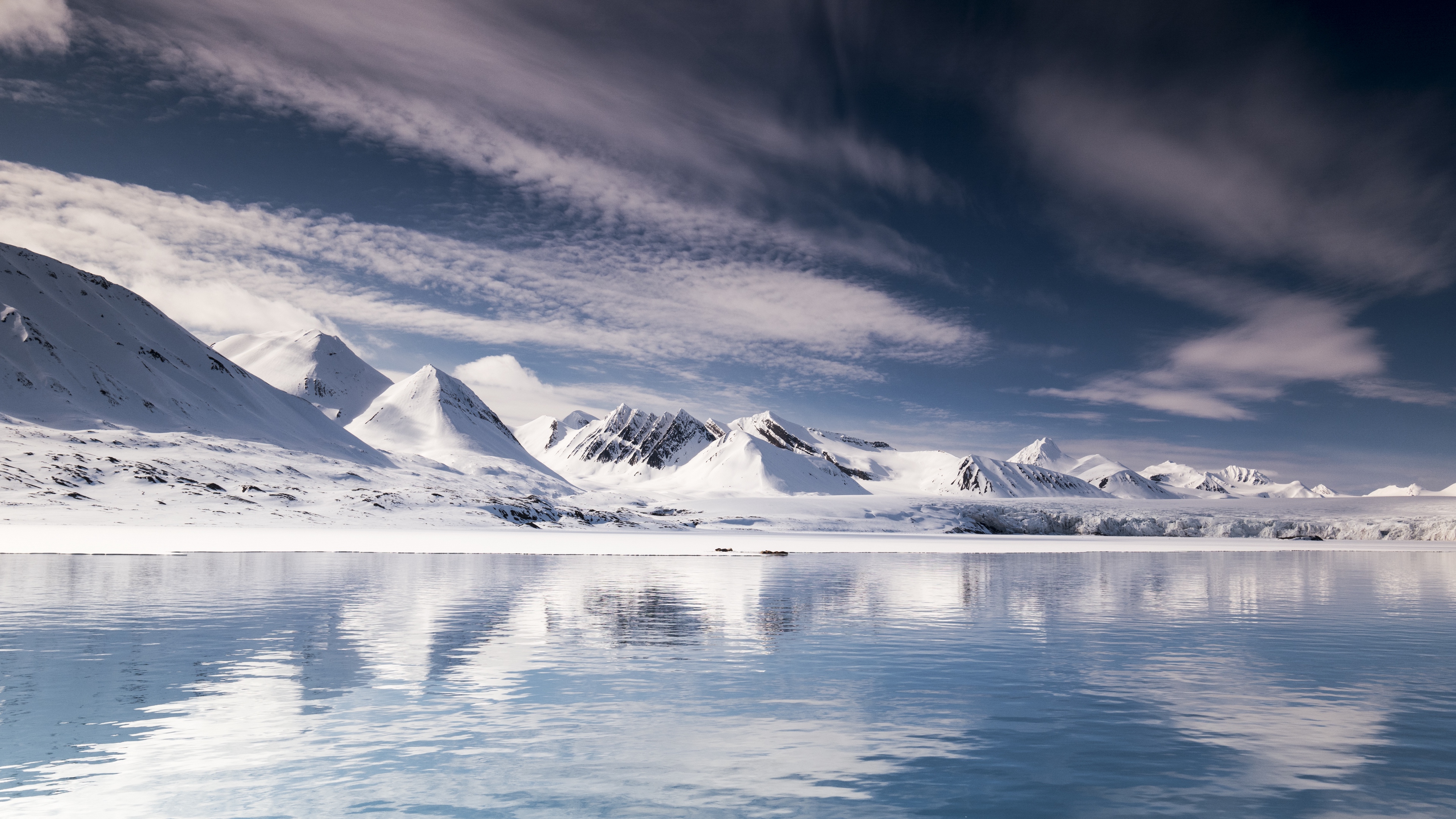Wallpaper 4k Mountains Snow Lake Iceberg Svalbard
