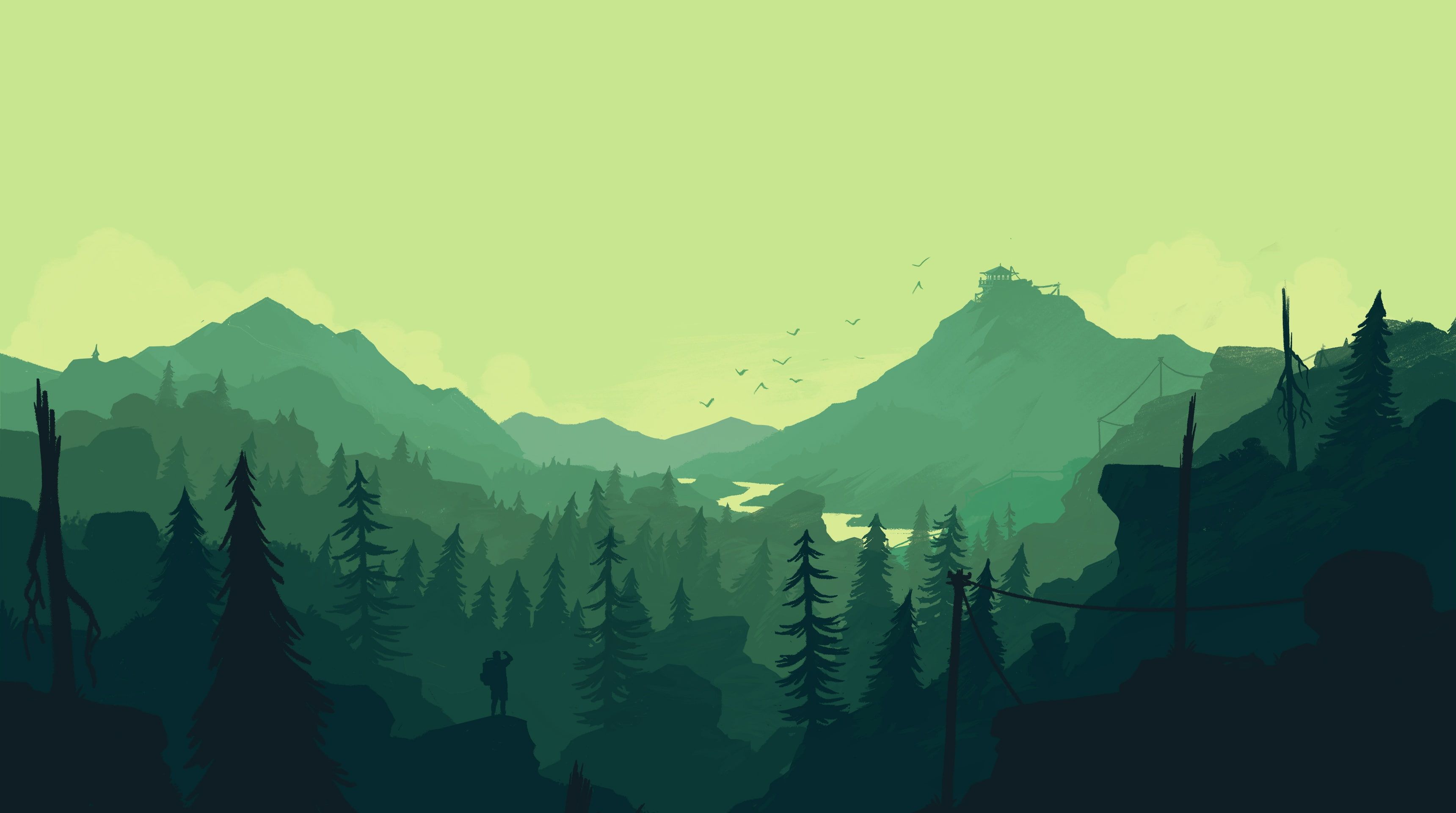 Mountains Firewatch Green Forest 4k Minimal 2k Wallpaper