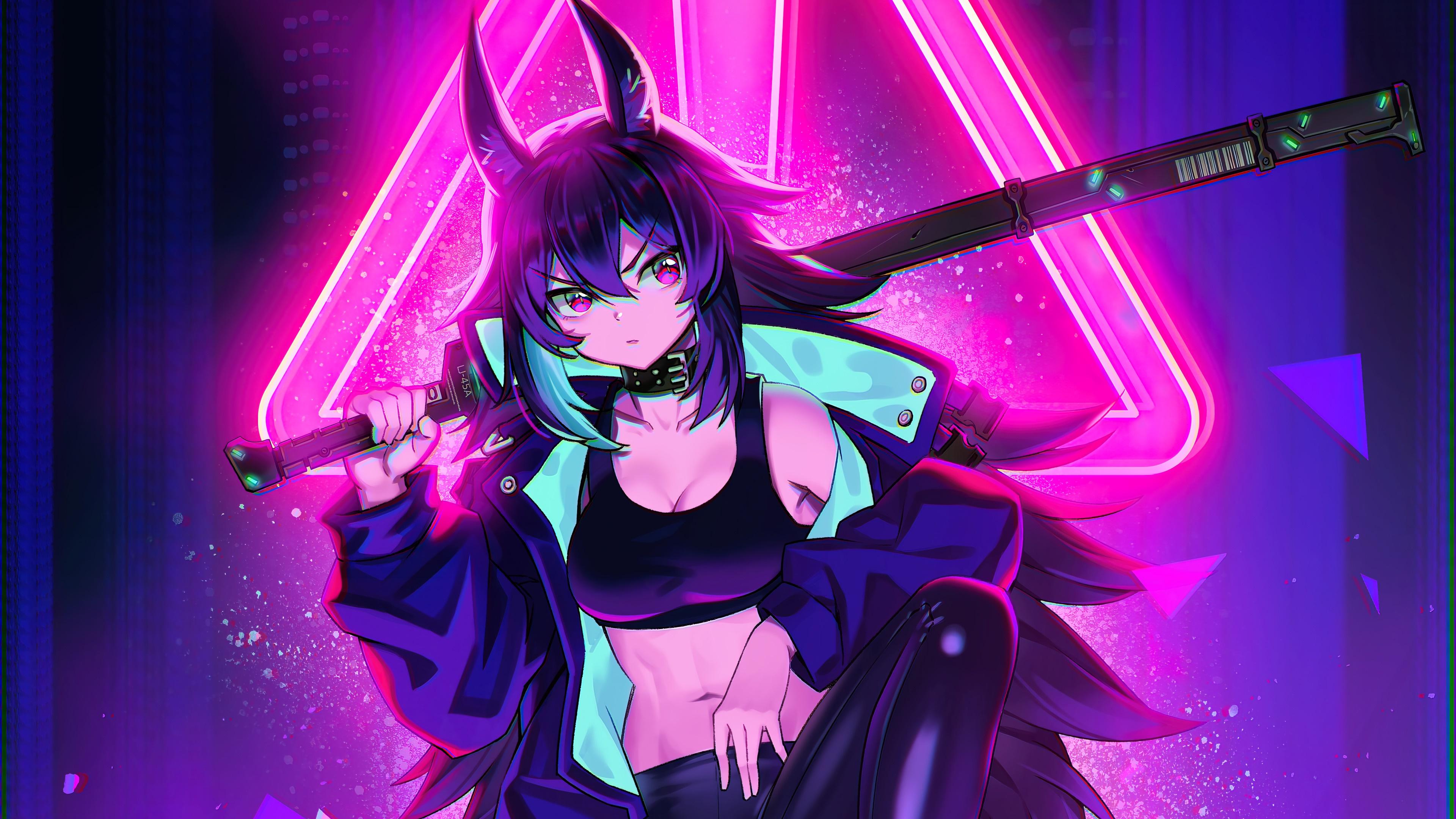 Female hacker. Cyberpunk techie with modern anime style to look like  Japanese cartoons with 2D cel shading and futuristic blue background Stock  Photo - Alamy