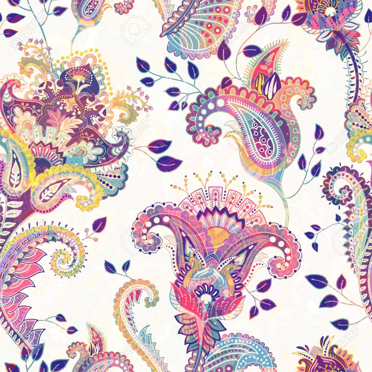 Jacobean Seamless Pattern Flowers Background Ethnic Style