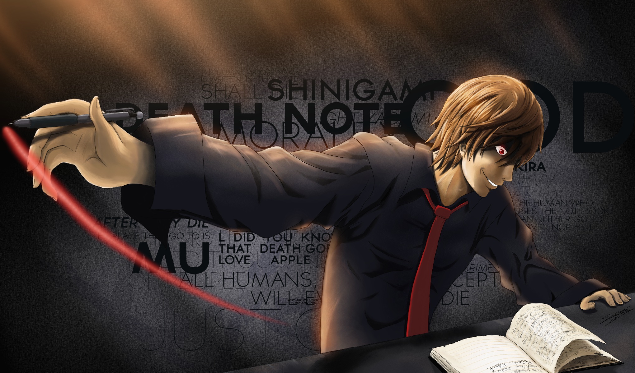 Hair Death Note Red Eyes Shirt Tie Yagami Light Wallpaper Background