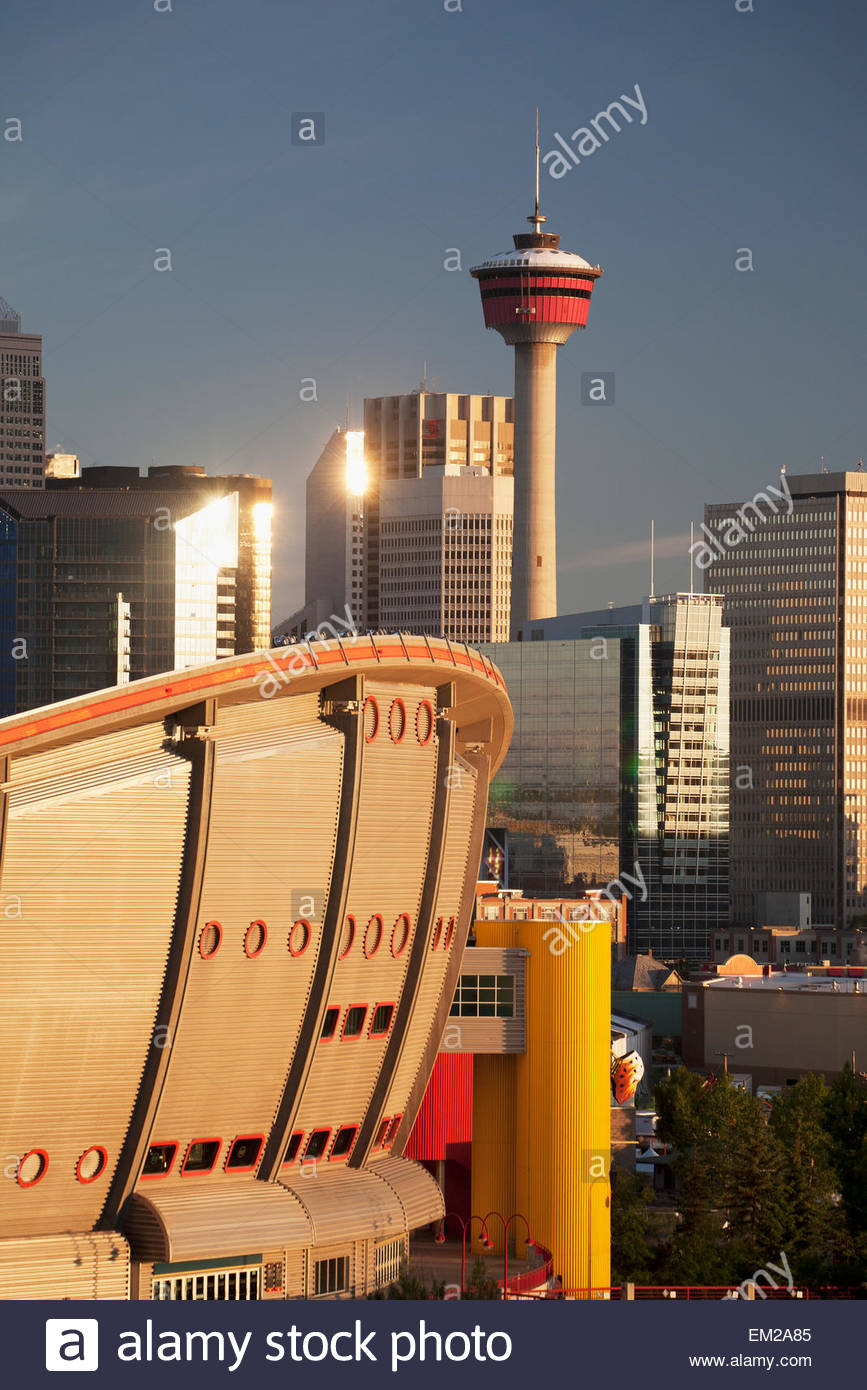 Calgary Saddledome With The Calgary Tower And Buildings In