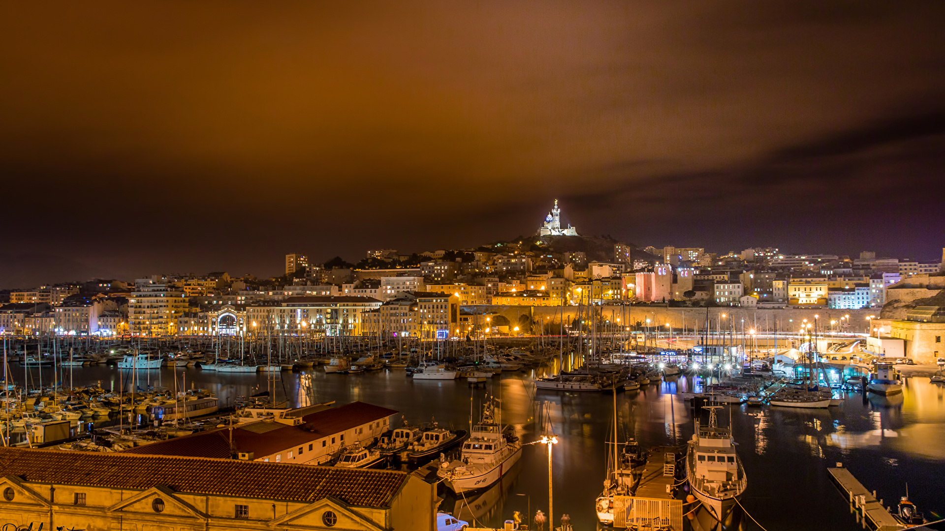 Image Marseille France Marinas Motorboat night time Cities