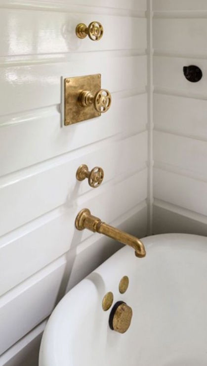 Antique Gold Shower Fixtures Transitional Bathroom