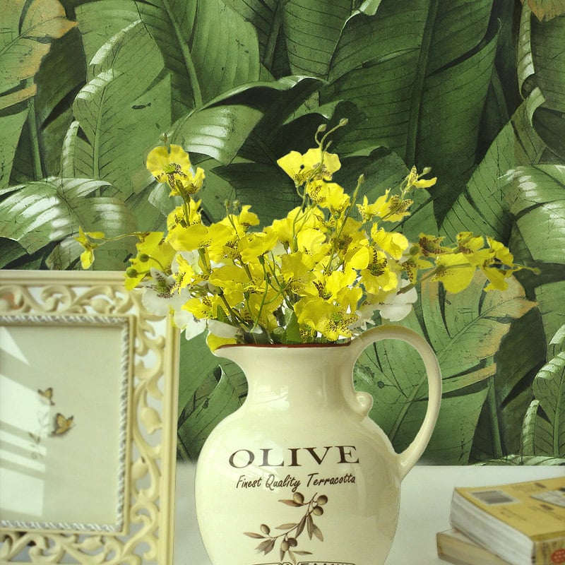 Free shipping Tropical green plants banana leaf eco friendly wallpaper 800x800