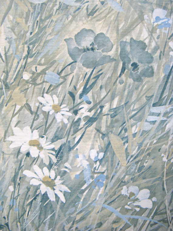 80s Sunworthy Vinyl Blue White Field Floral Vine Paper Wallpaper