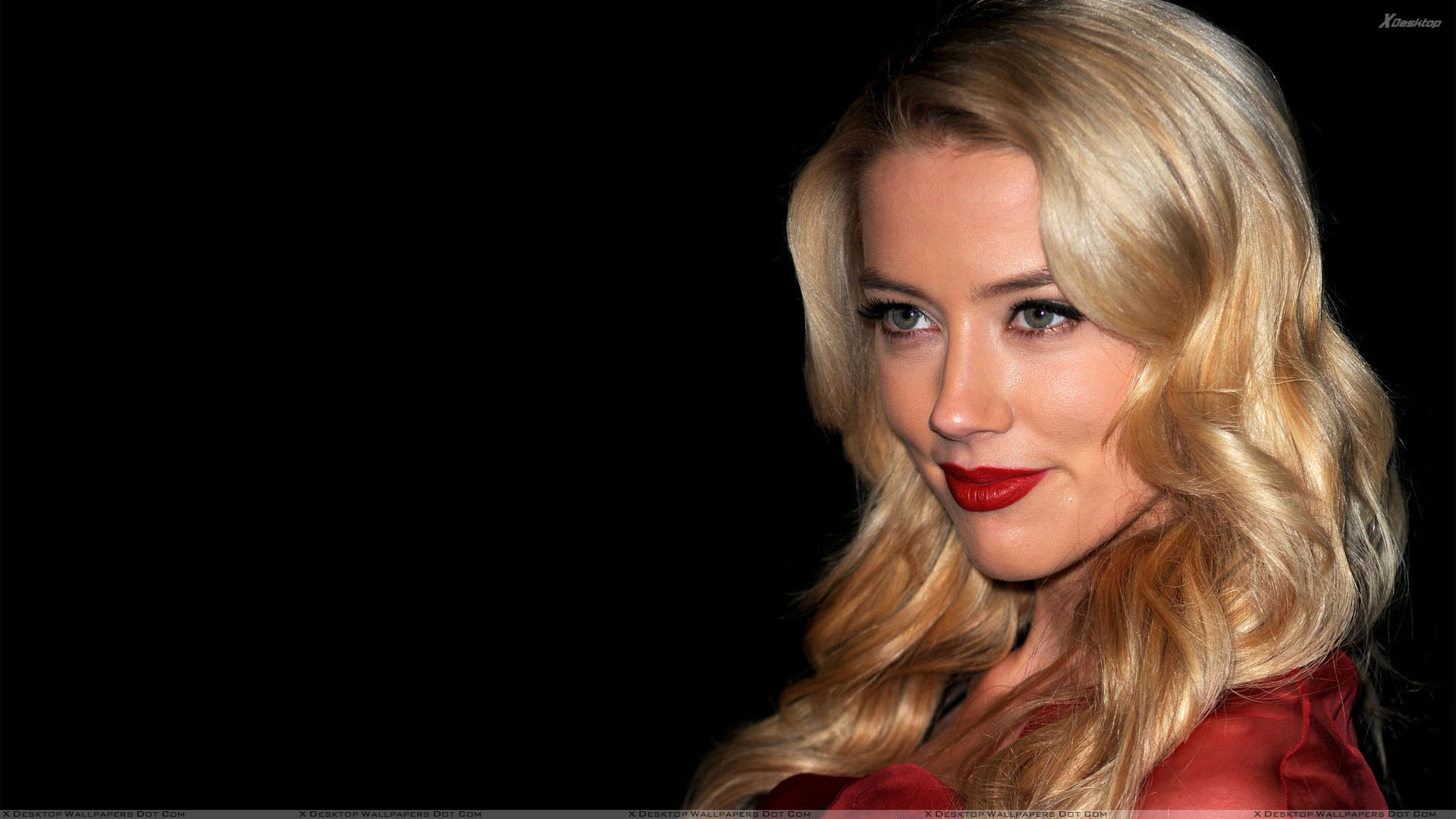 Amber Heard Smiling Red Lips And Black Background Wallpaper