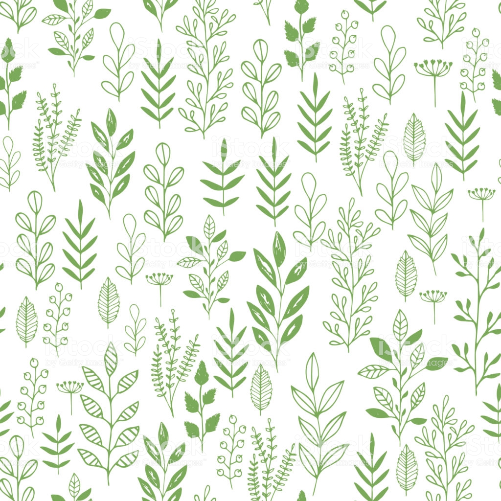 Leaves And Herbs Seamless Pattern Scandinavian Background Stock