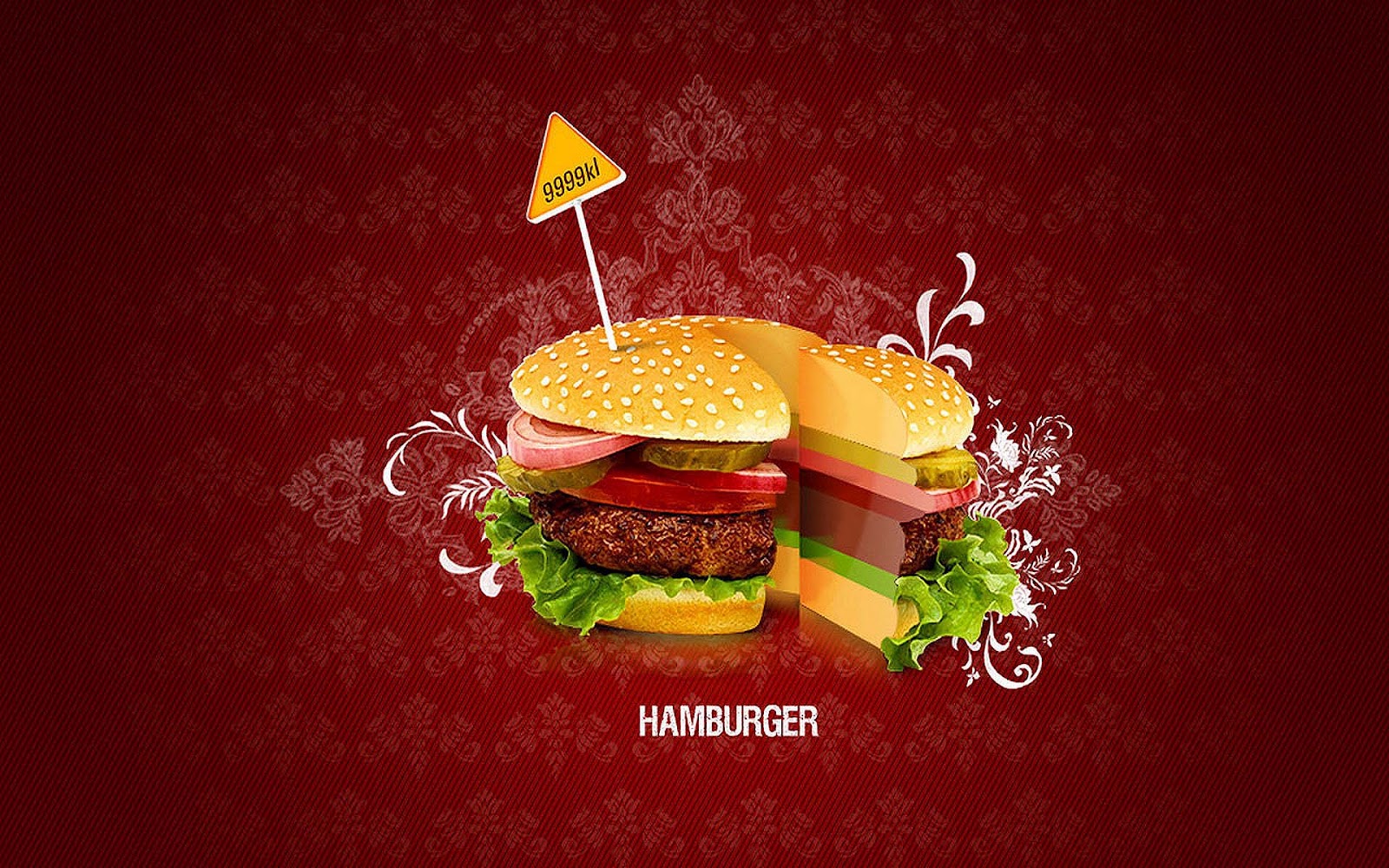 Rode Achtergrond Met Een Broodje Hamburger HD Eten Wallpaper