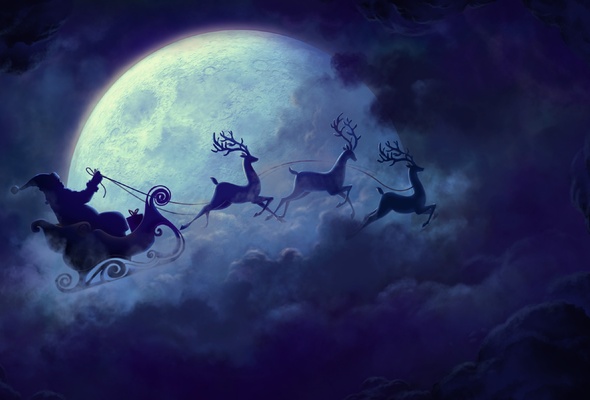 Wallpaper New Year Christmas Santa Claus Reindeer Sleigh Night