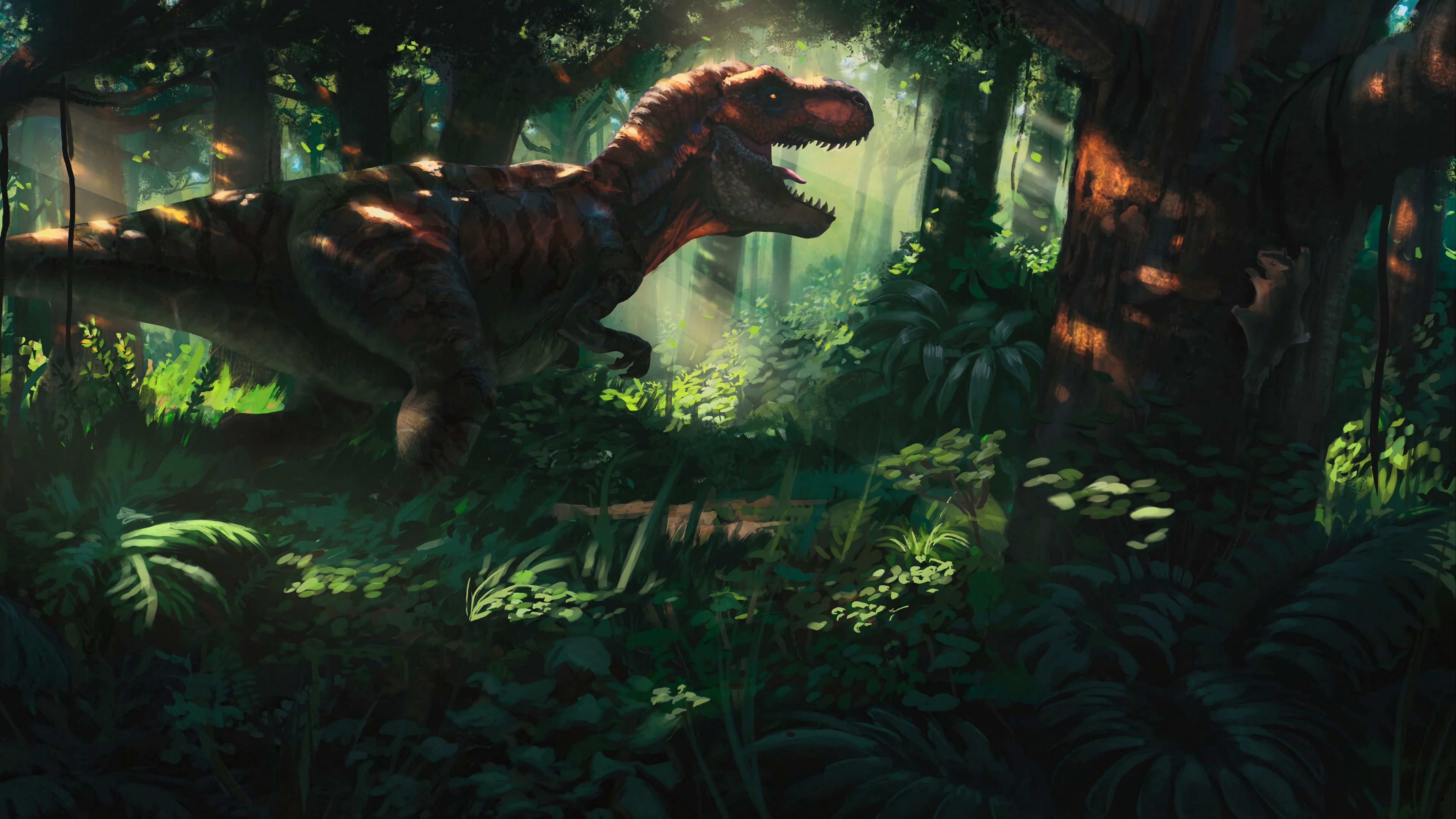 Download wallpaper 3840x2160 tyrannosaurus dinosaur jungle