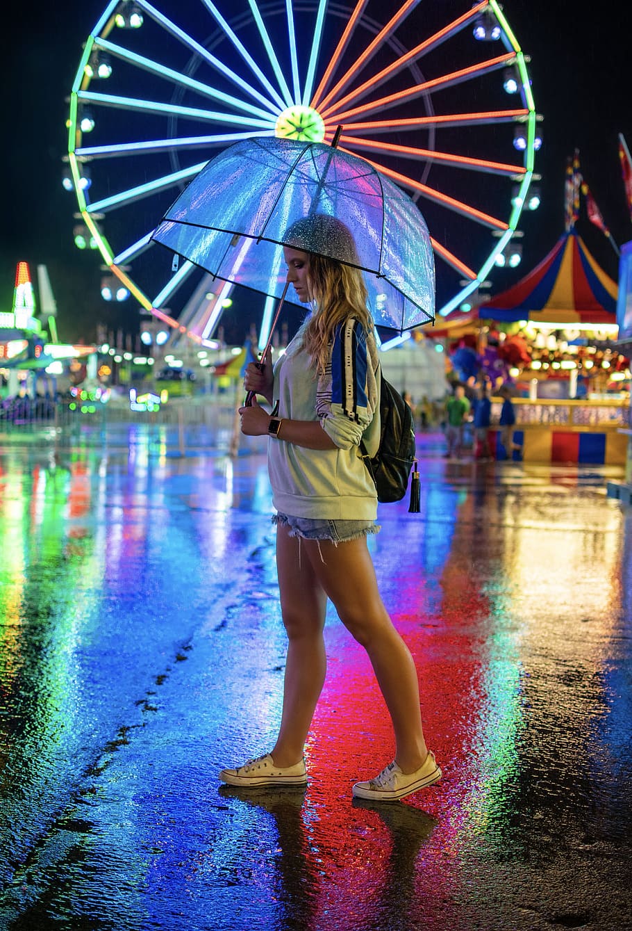 HD Wallpaper Woman Walking On Pavement Holding Umbrella Carnival