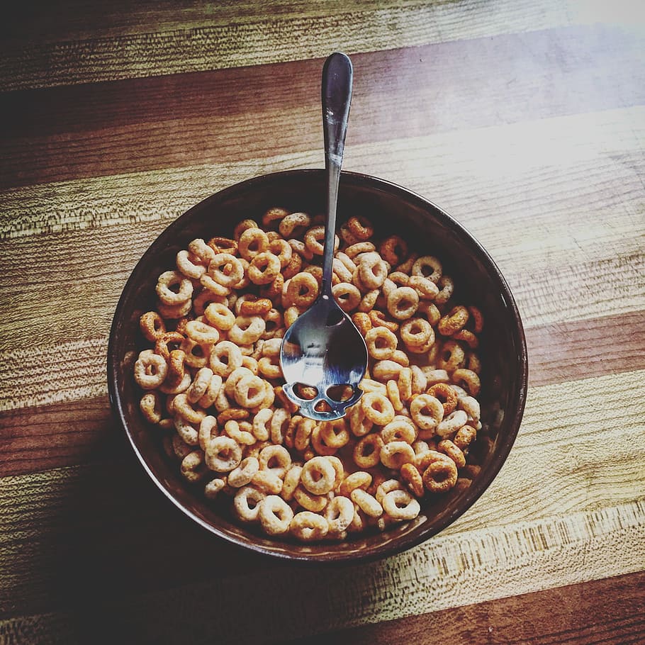 HD Wallpaper Cereal Killer Silver Spoon On Brown Bowl Cheerios