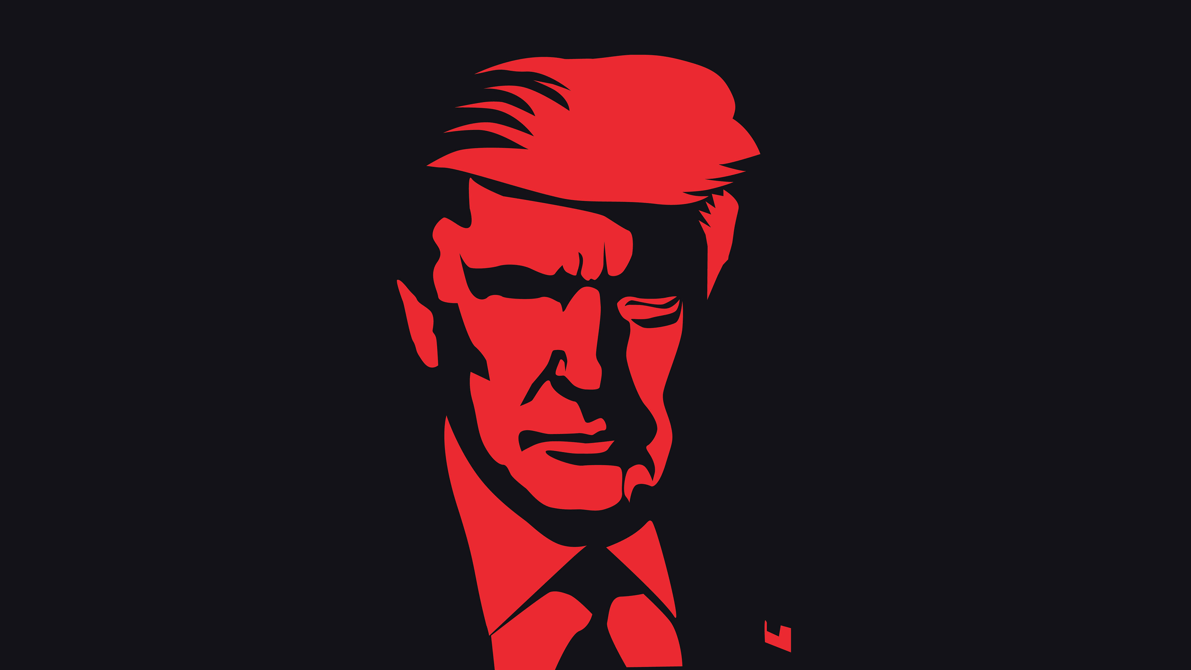 A stylized red and black portrait of Donald Trump, suitable for a 4k wallpaper
