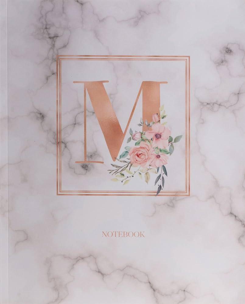 Amazon Notebook Marble Rose Gold Monogram Initial Letter M