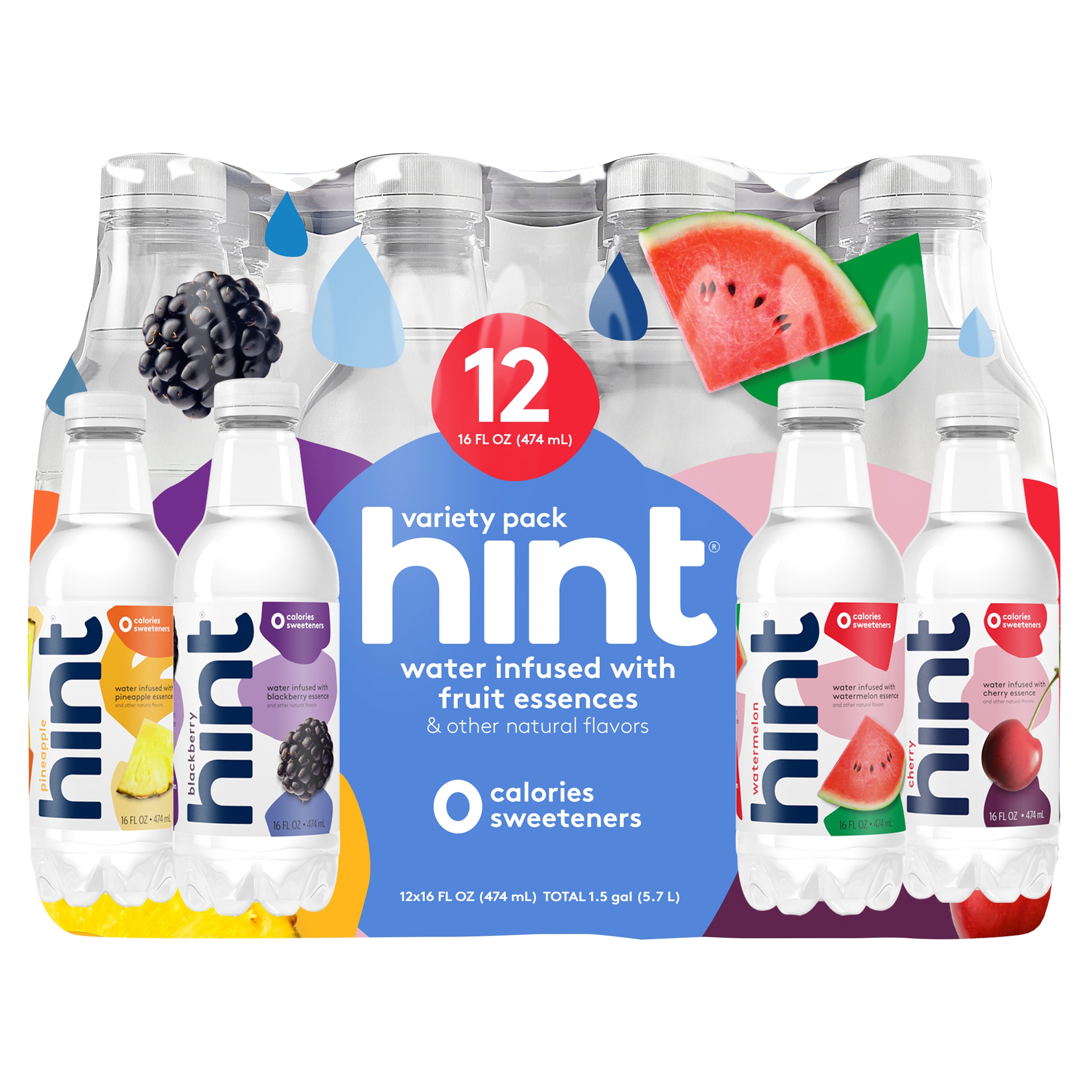 Hint Assorted Variety Pack Fruit Essences Sparkling Water Fl