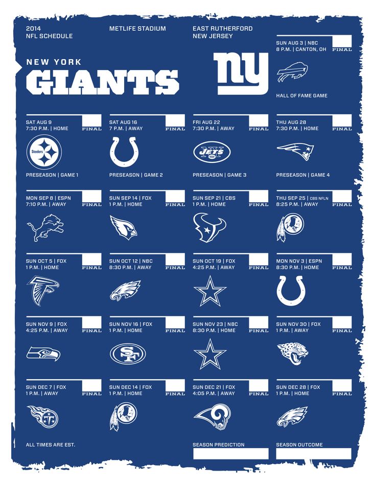 New York Giants Nfl Schedule Schedules