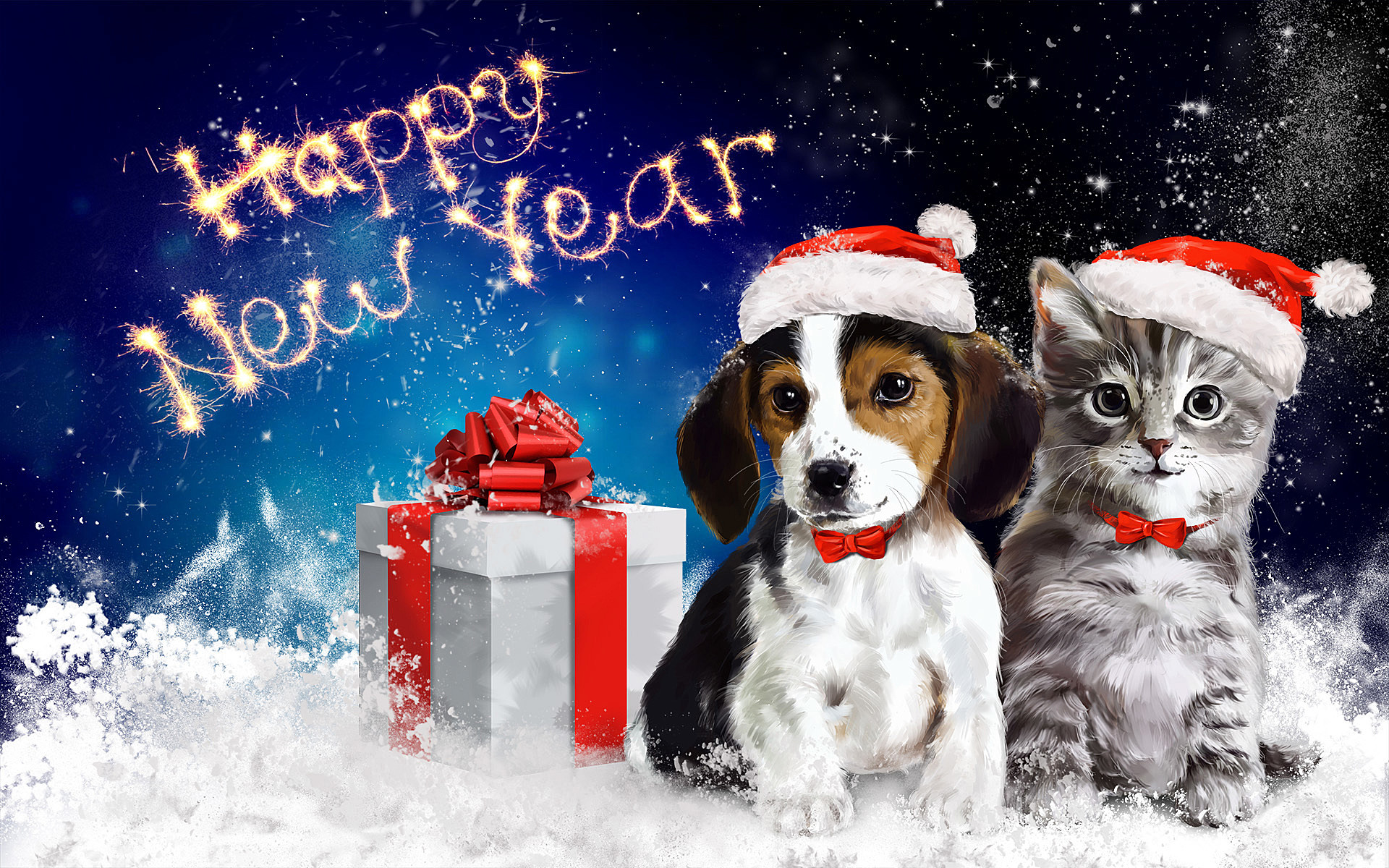 Happy Puppy And Kitten In The New Year Wallpaper Most Beautiful