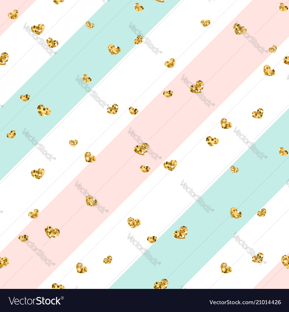 Gold Heart Seamless Pattern Blue Pink White Vector Image
