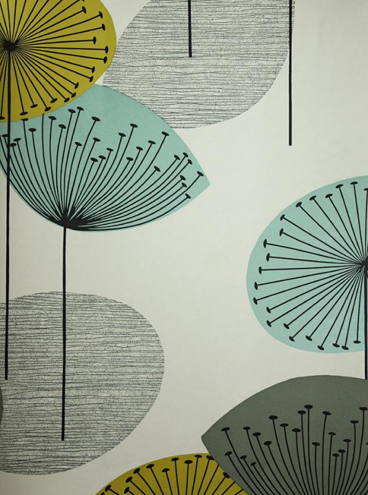  Wallpaper Stone wallpaper with dandelion clocks in aqua lime and grey 534x719