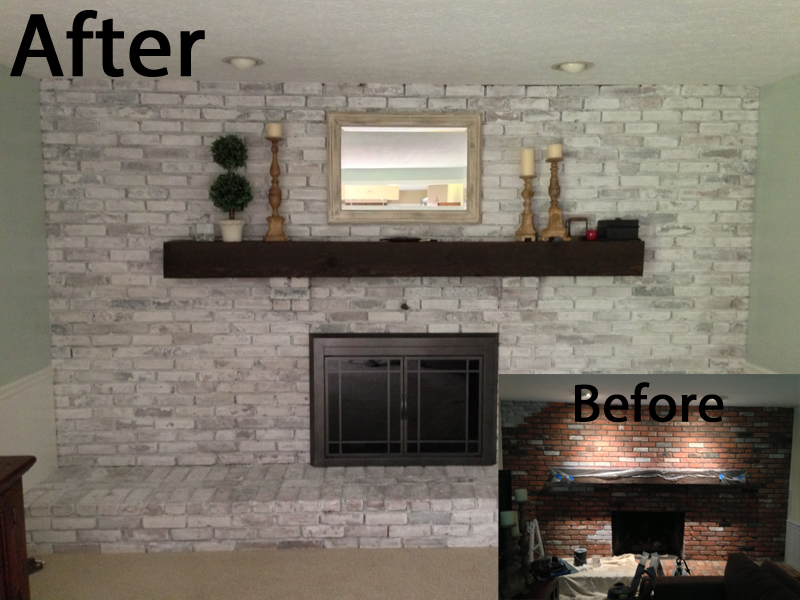 Whitewash Brick Fireplace Before And After White