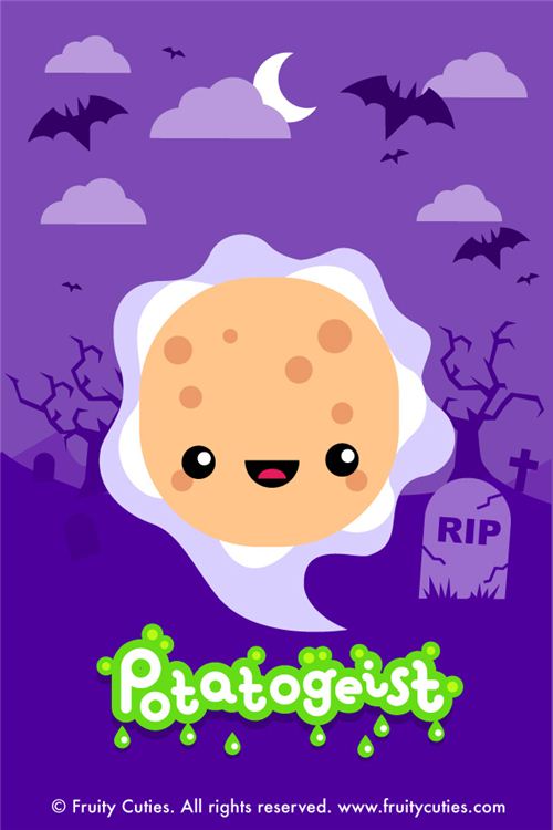 Kawaii Fruity Cuties Potato Ghost Halloween iPhone Wallpaper